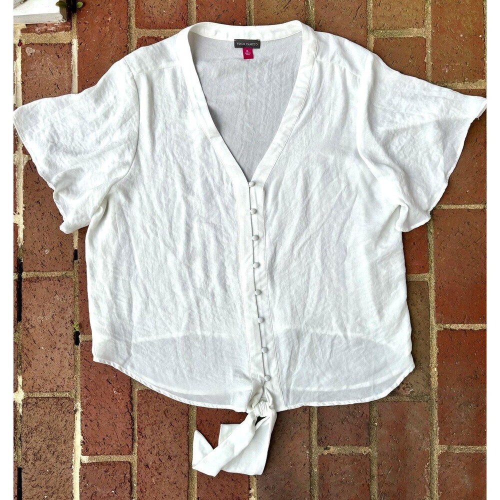 Vince Camuto Womens Fairy Cottage White Linen Flutter Sleeve Top - Size XL